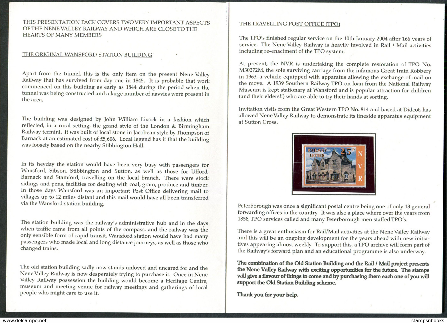 GB Nene Valley Railway Wansford Peterborough Fund Raising Pack Inc Railway Letter Stamp - Cinderellas