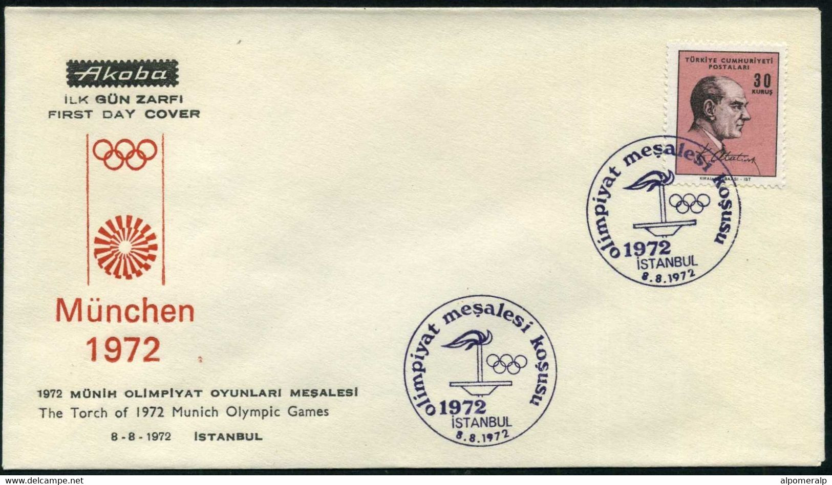 Turkey 1972 The Torch Of Munich Olympic Games, 3 Covers Set | Special Cover, Aug. 6-8-9 - Briefe U. Dokumente