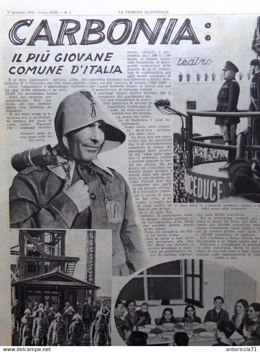 La Tribuna Illustrata 1 Gennaio 1939 Carbonia Suez Natali Italiani Carnera Denis - Guerra 1939-45