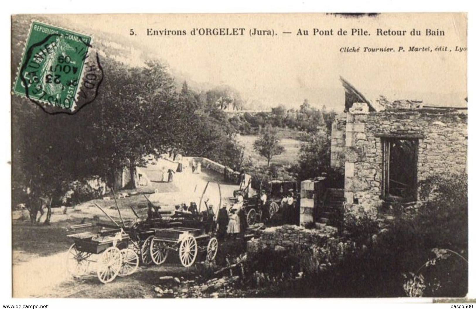 1909 ORGELET MAISOD : Le PONT De PILE PYLE Retour Du Bain Animée Carioles - Orgelet