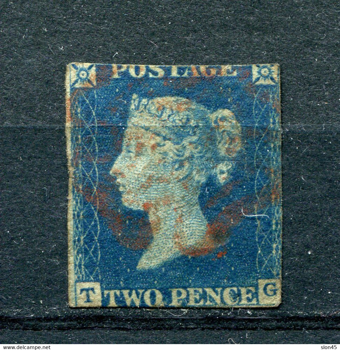 Great Britain 1840 Used Imperf 2nd Stamp 2p Blue TG Cut To Frame Malt Cross Orange 12240 - Used Stamps