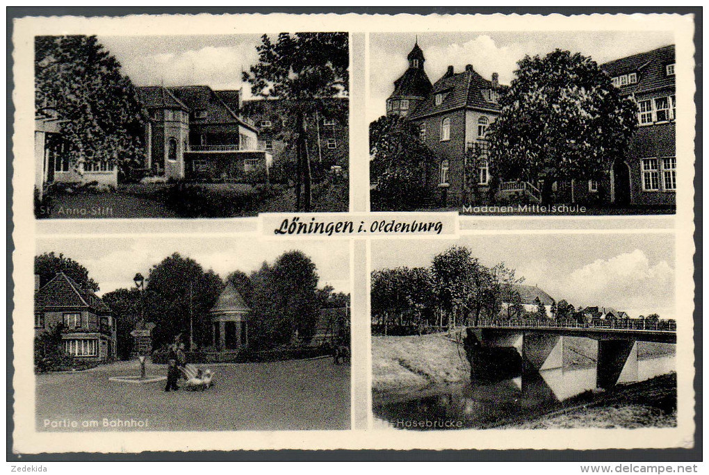 C2558 Alte MBK Ansichtskarte Löningen I. Oldenburg Schule Brücke - Gel 1957 - Löningen