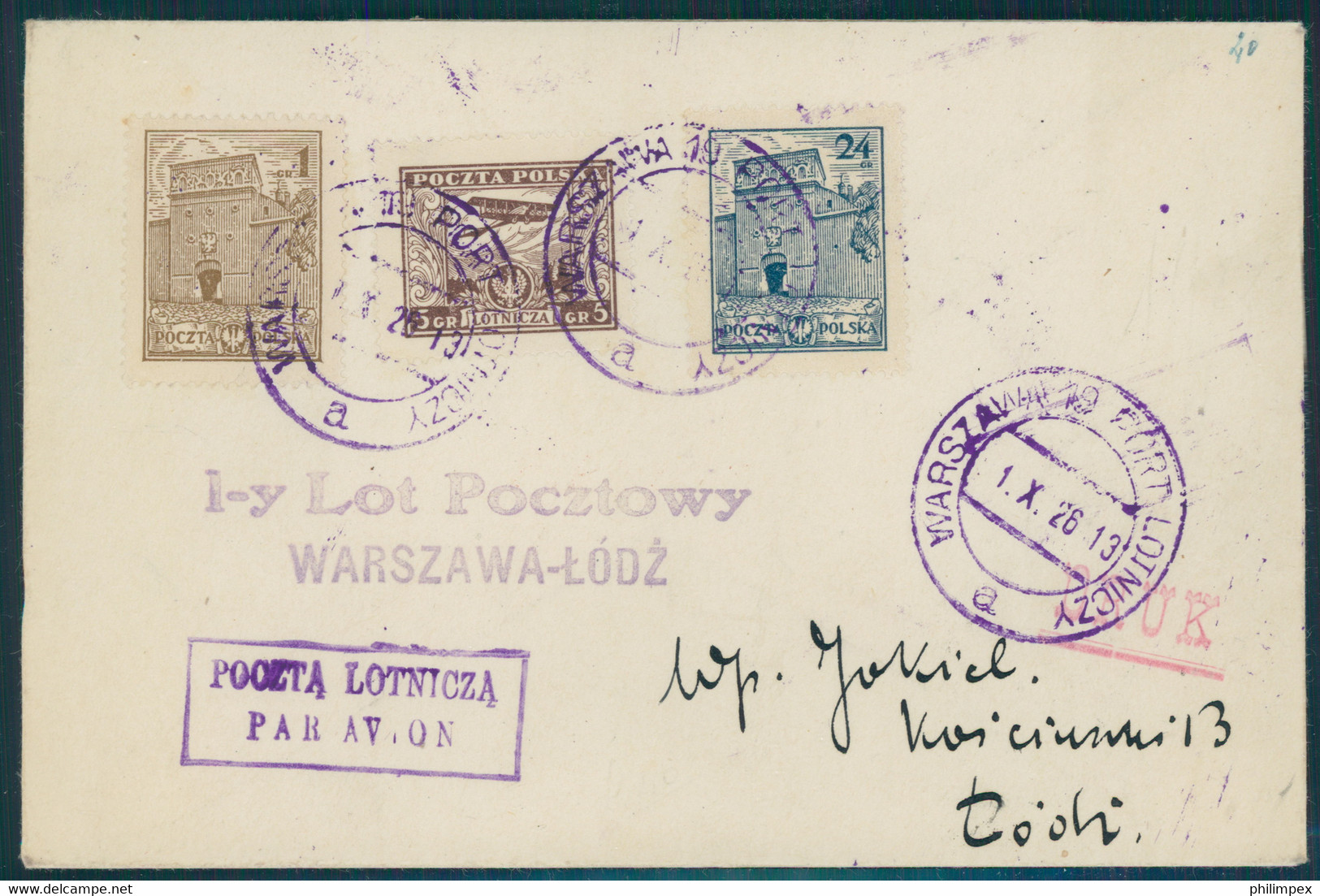 POLAND, 1-y Lot Pocztowy WARSZAWA LODZ 1 X 1926 - Flugzeuge