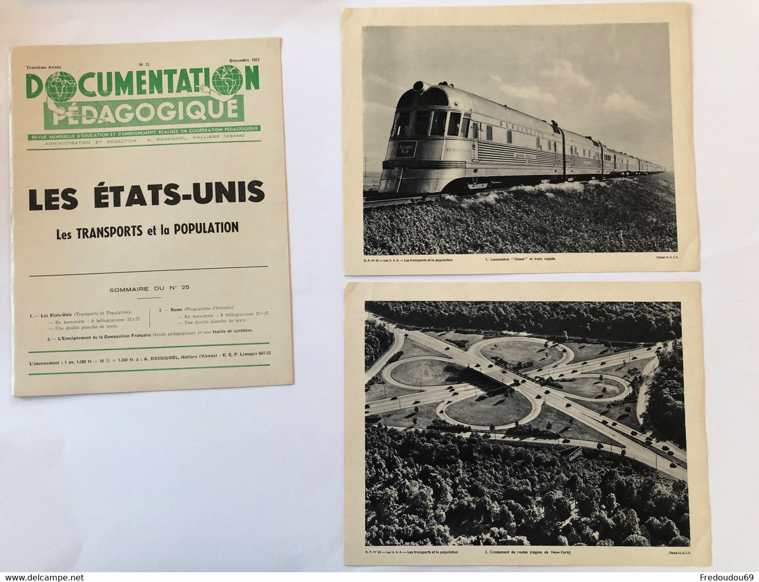 Documentation Pédagogique - Ecole - Géographie  - Les Etats Unis - Les Transports Et La Population - Décembre 1952 - Lesekarten