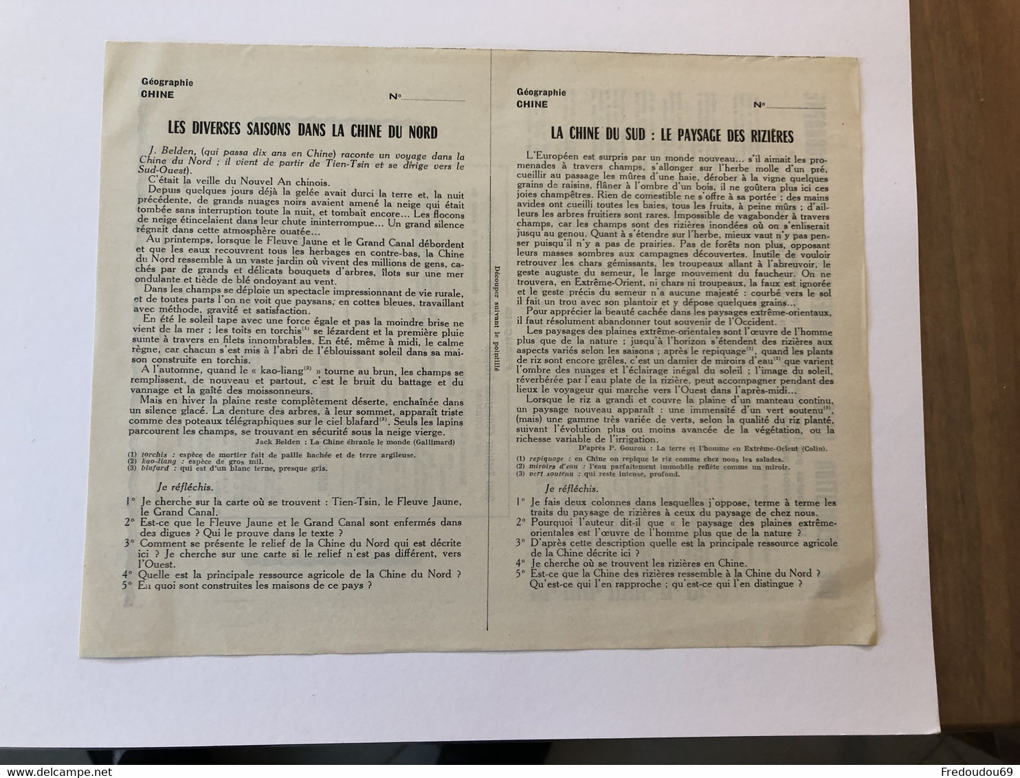 Documentation Pédagogique - Ecole - Géographie  - La Chine - Le Pays Et Les Habitants - Juin 1953 - Schede Didattiche