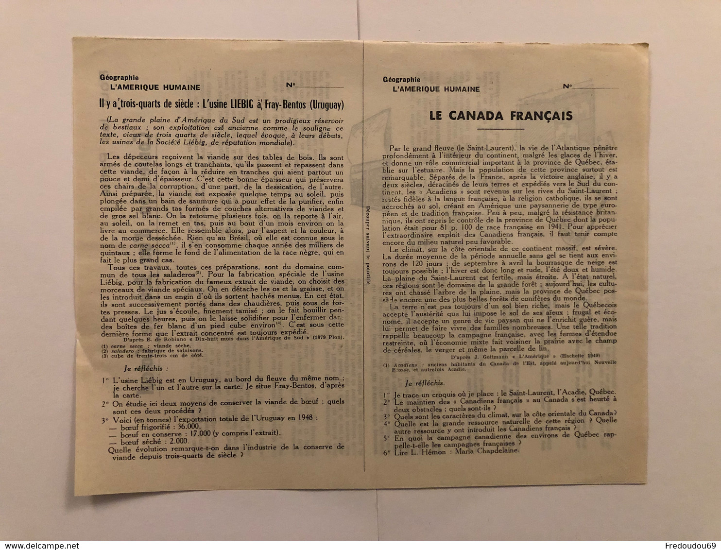 Documentation Pédagogique - Ecole - Géographie - Le Continent Américain - Les Activités Humaines - Janvier 1954 - Schede Didattiche