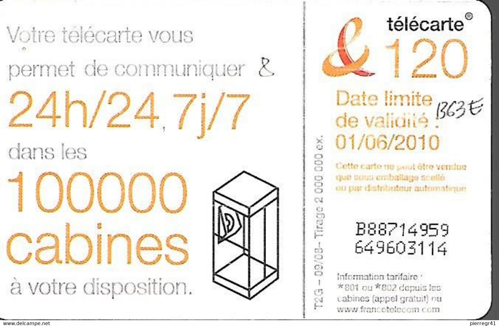 CARTE-PUBLIC-120U-F1363E-GEM1-09/08-DANSE 7-V°100000 CABINES-Exp-01/06/2010-UTILISE-TBE- - 2008