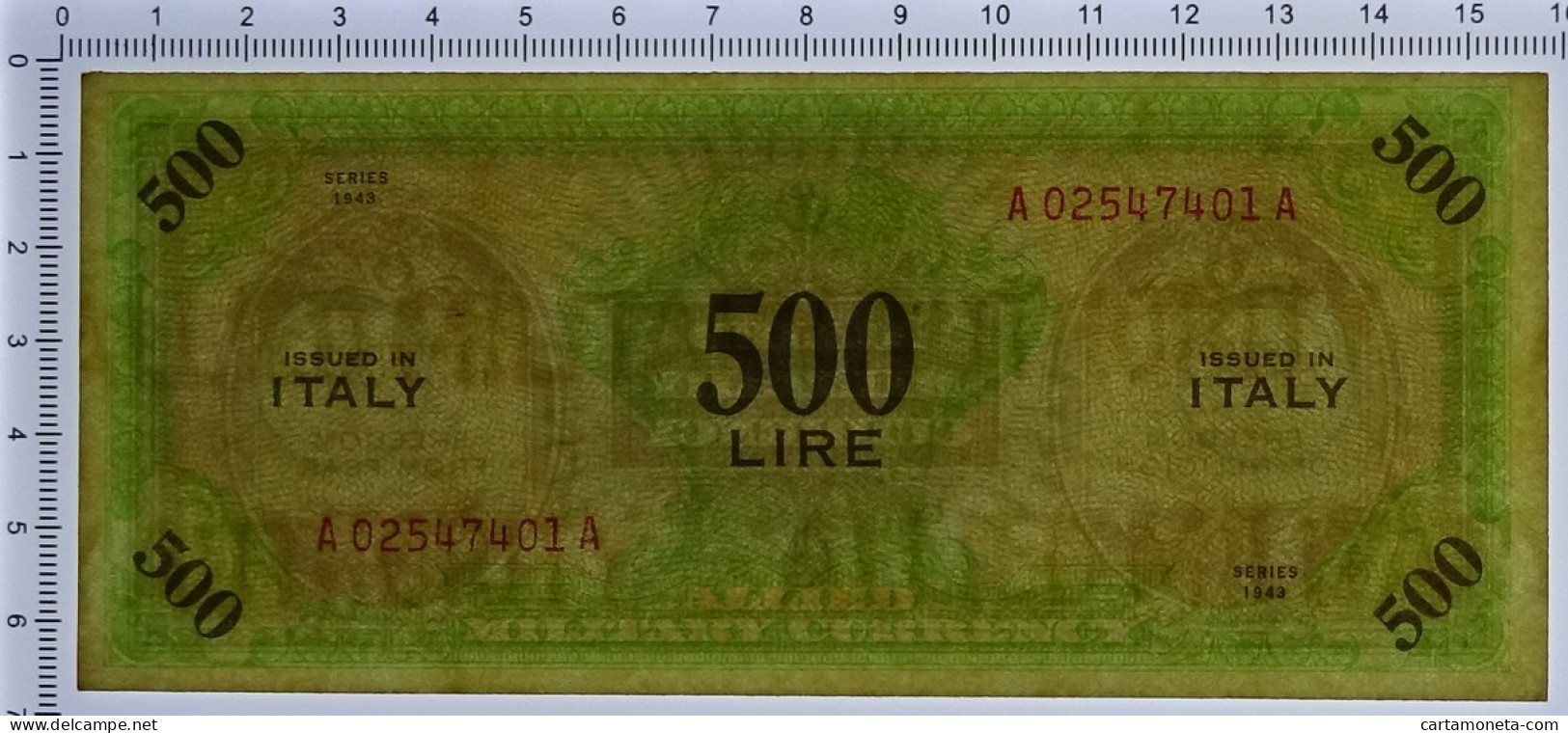 500 LIRE OCCUPAZIONE AMERICANA IN ITALIA MONOLINGUA BEP 1943 SUP - Occupation Alliés Seconde Guerre Mondiale