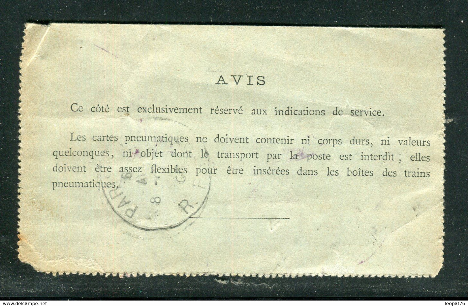 Pneumatique ( Carte Lettre) Surchargé Taxe Réduite 30ct De Paris Pour Paris En 1903 - Réf J 29 - Pneumatic Post