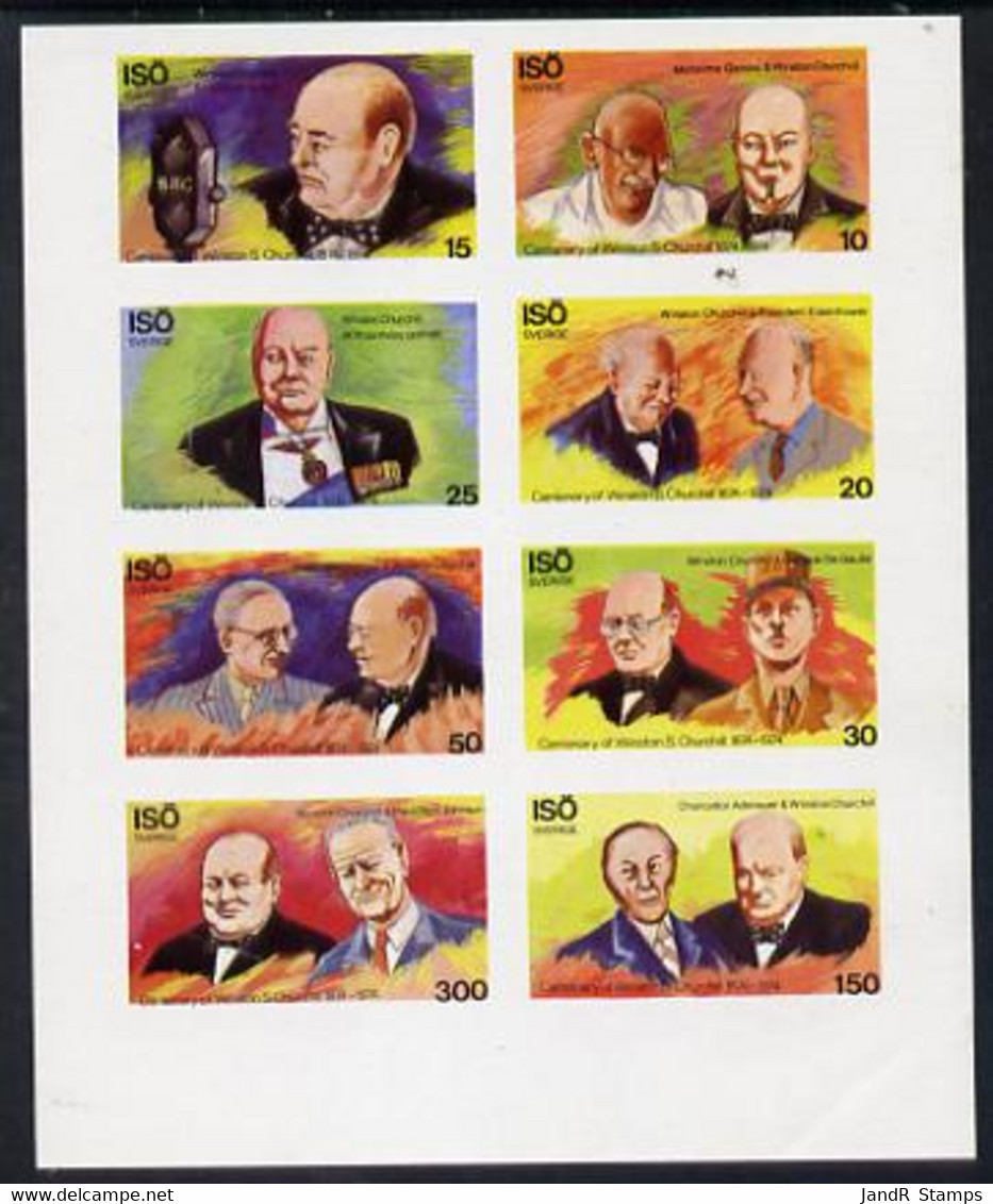 Iso - Sweden 1974 Churchill Birth Centenary Imperf Sheetlet Containing Complete Set Of 8 Values (10 To 300) MNH - Local Post Stamps