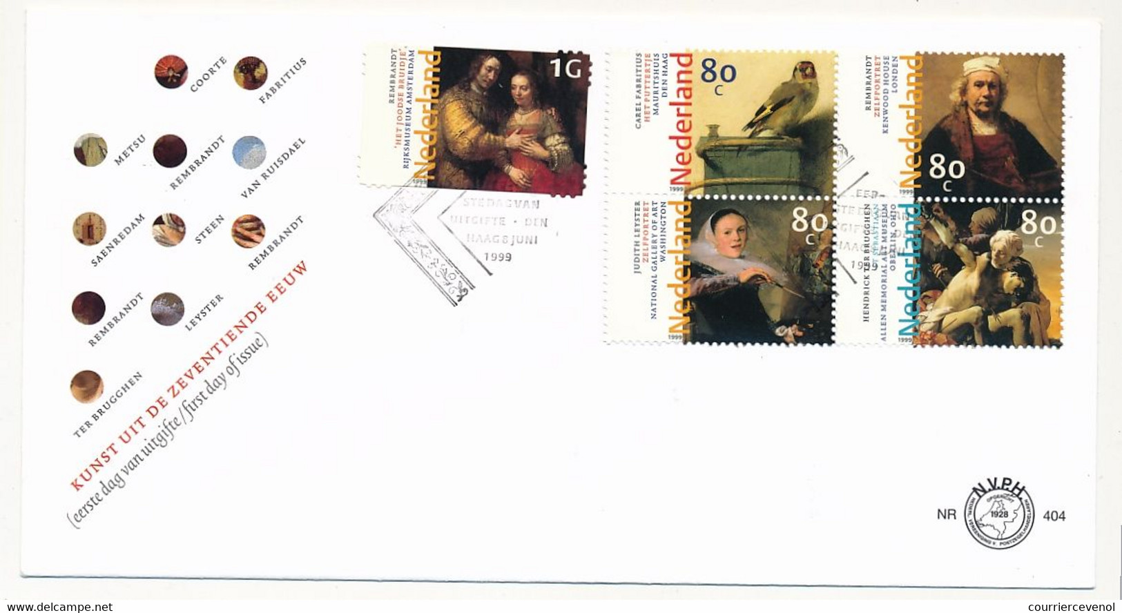 PAYS BAS - 2 Env. FDC - "17th Century Dutch Painting" - Peintures 17° Dont Rembrandt - 8 Juin 1999 - FDC