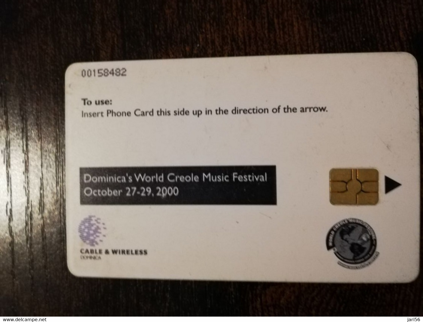 DOMINICA / $20 CHIPCARD  WORLD CREOLE MUSIC FESTIVAL 2000       Fine Used Card  ** 6865 ** - Dominica