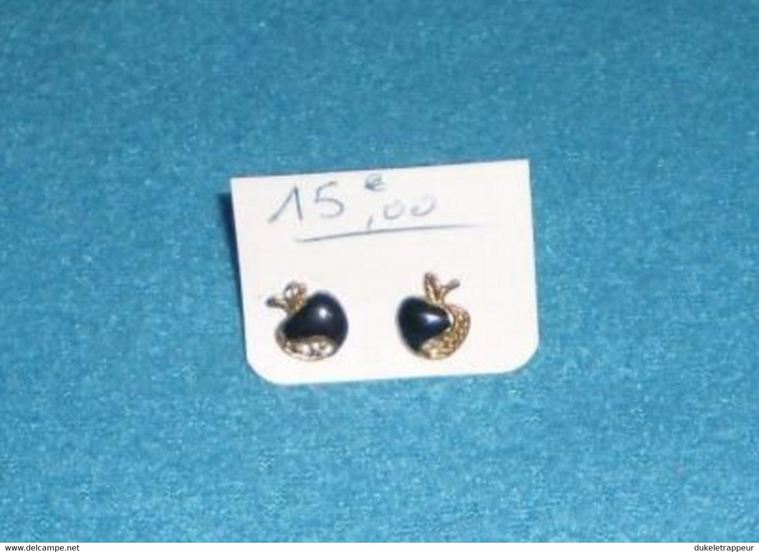 Boucles D'oreilles "POMME" Plaquées OR , Strass Et Onyx - Boucles D'oreilles