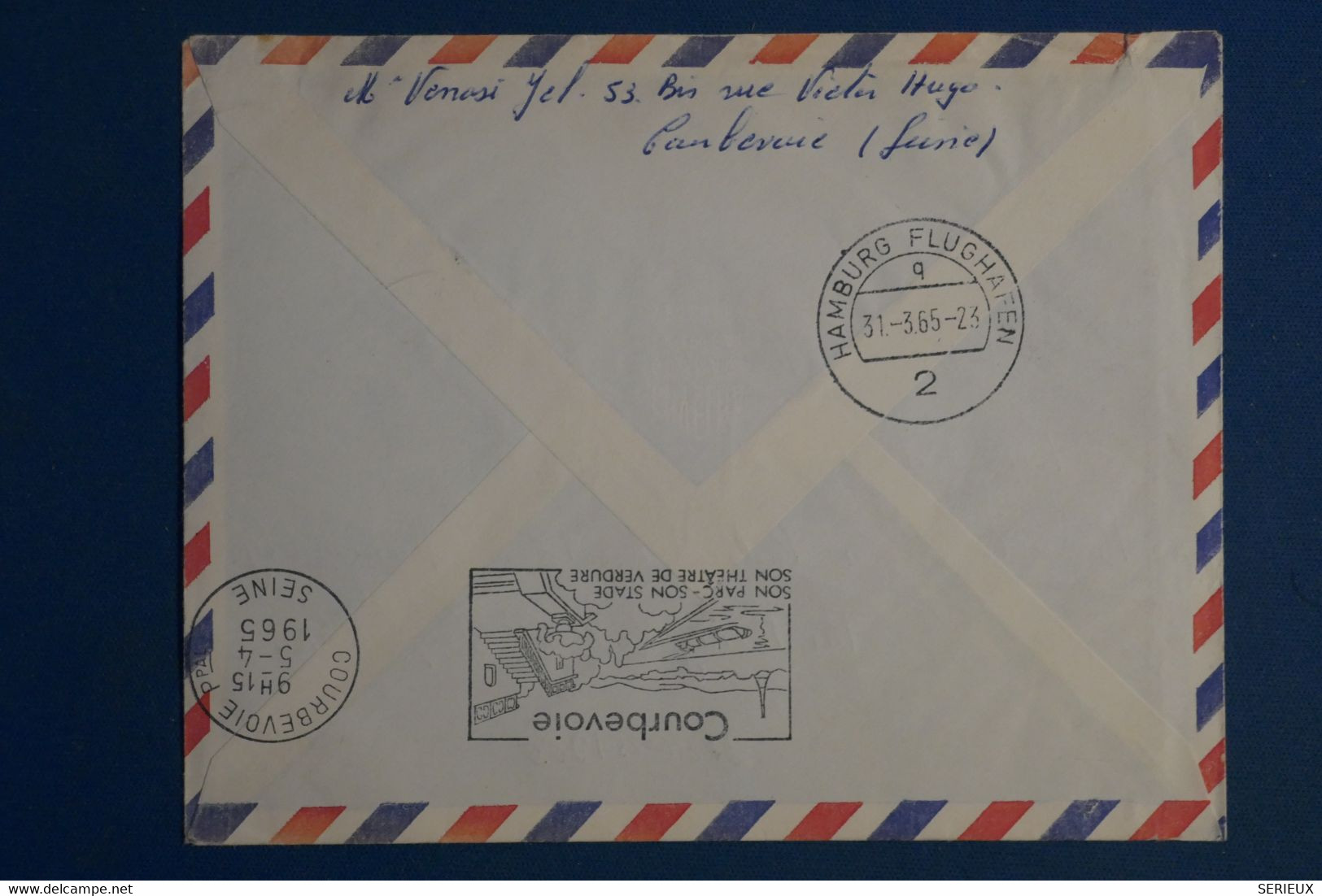 A0 8 FRANCE  BELLE LETTRE   1965  +++PREMIER VOL BOEING  LUFTHANSA PARIS HAMBOURG  +AFFRANCH.  PLAISANT   + - Lettres & Documents