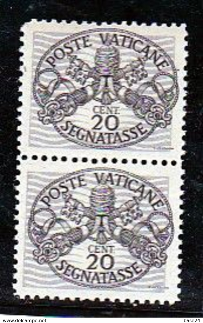 1946 Vaticano Vatican SEGNATASSE RIGHE LARGHE CARTA GRIGIA 20c (14/1) MNH** Coppia Firma Biondi - Postage Due