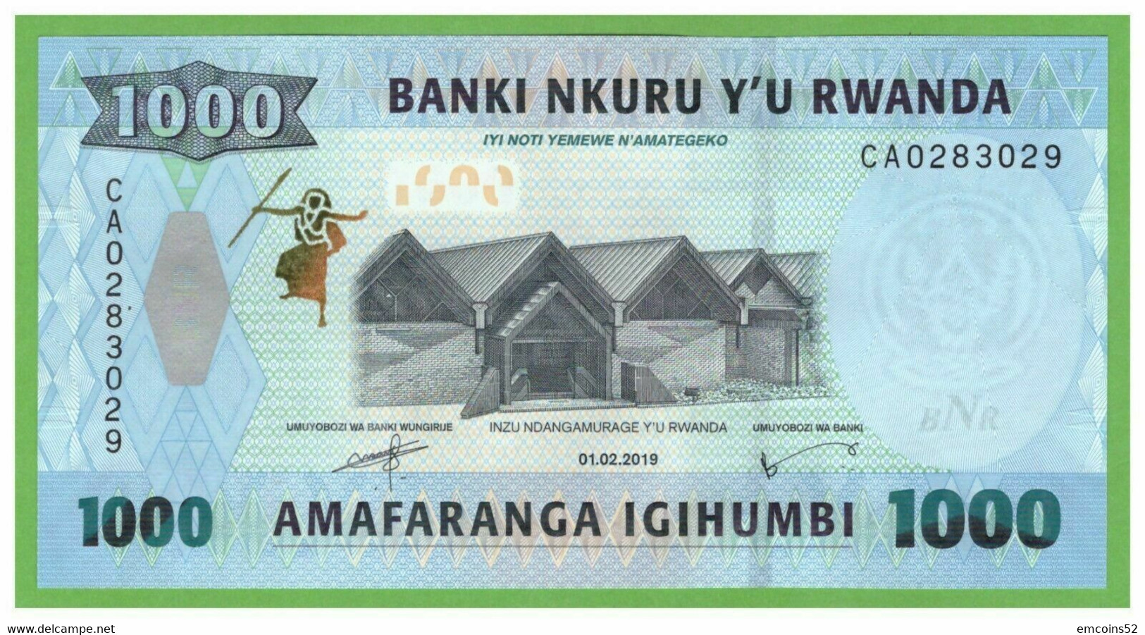 RWANDA 1000 FRANCS 2019  P-43 UNC - Rwanda