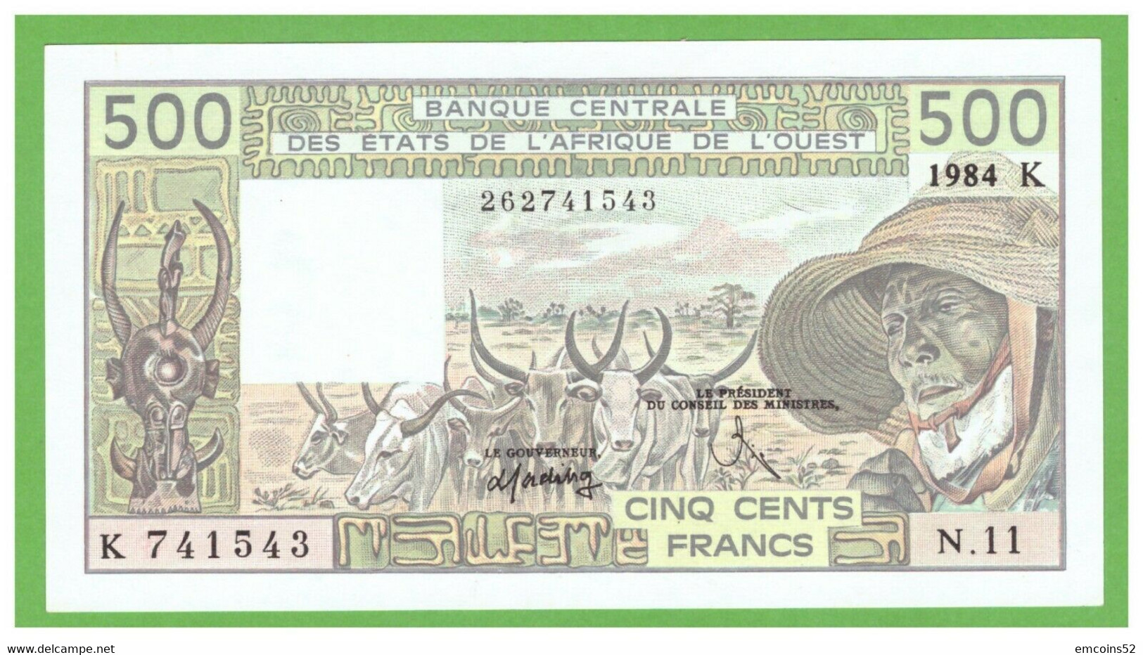 SENEGAL W.A.S. 500 FRANCS 1984  P-706Kg  UNC - Sénégal