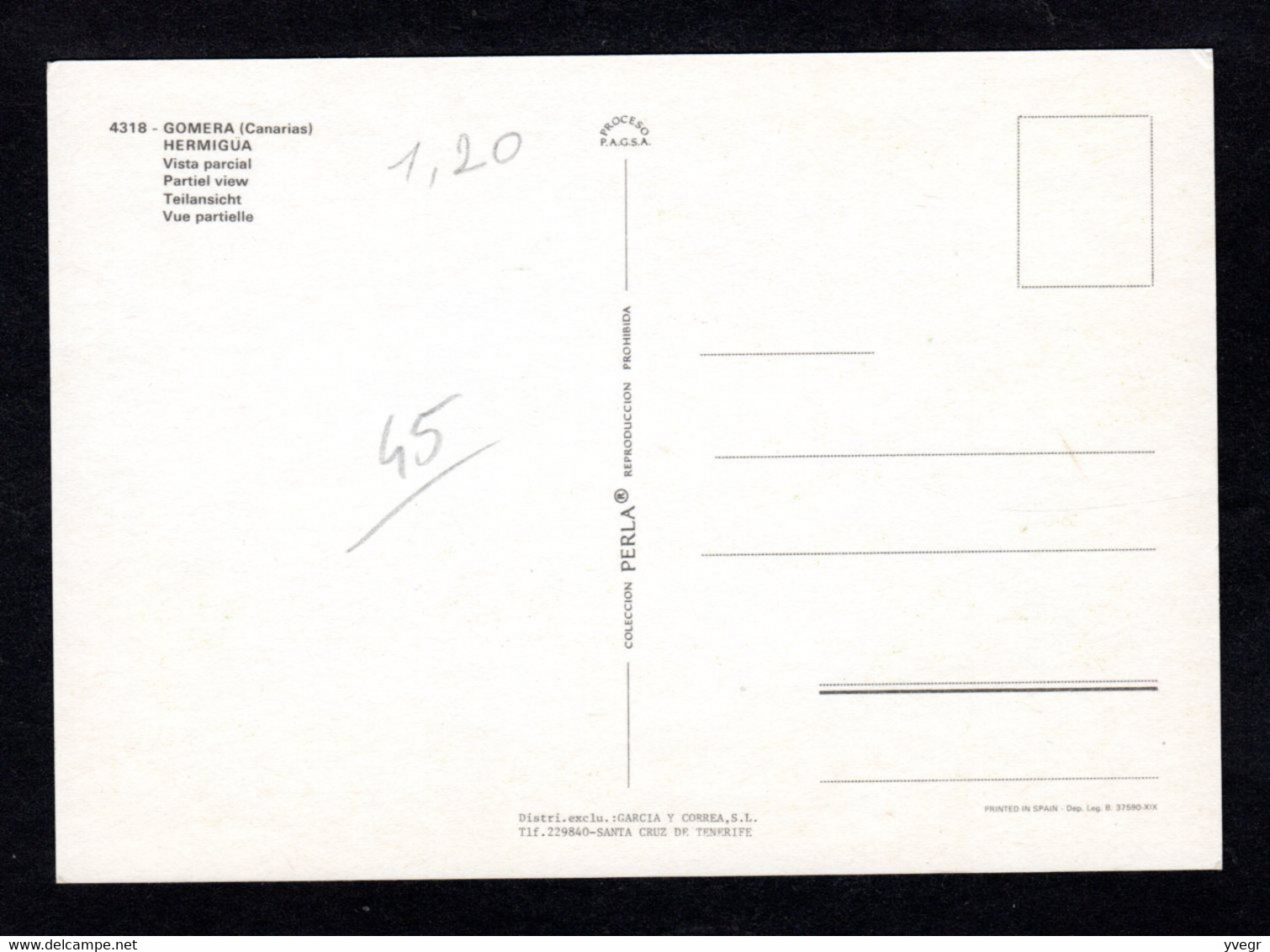 GOMERA  - HERMIGUA Vista Parcial (vue Partielle) Coleccion Perla N° 4318 - Gomera