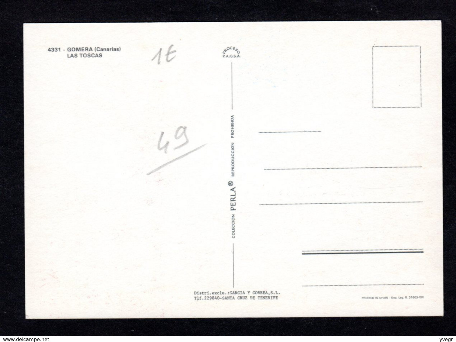 LA GOMERA  - LAS TOSCAS ( Coleccion Perla N° 4331) - Gomera