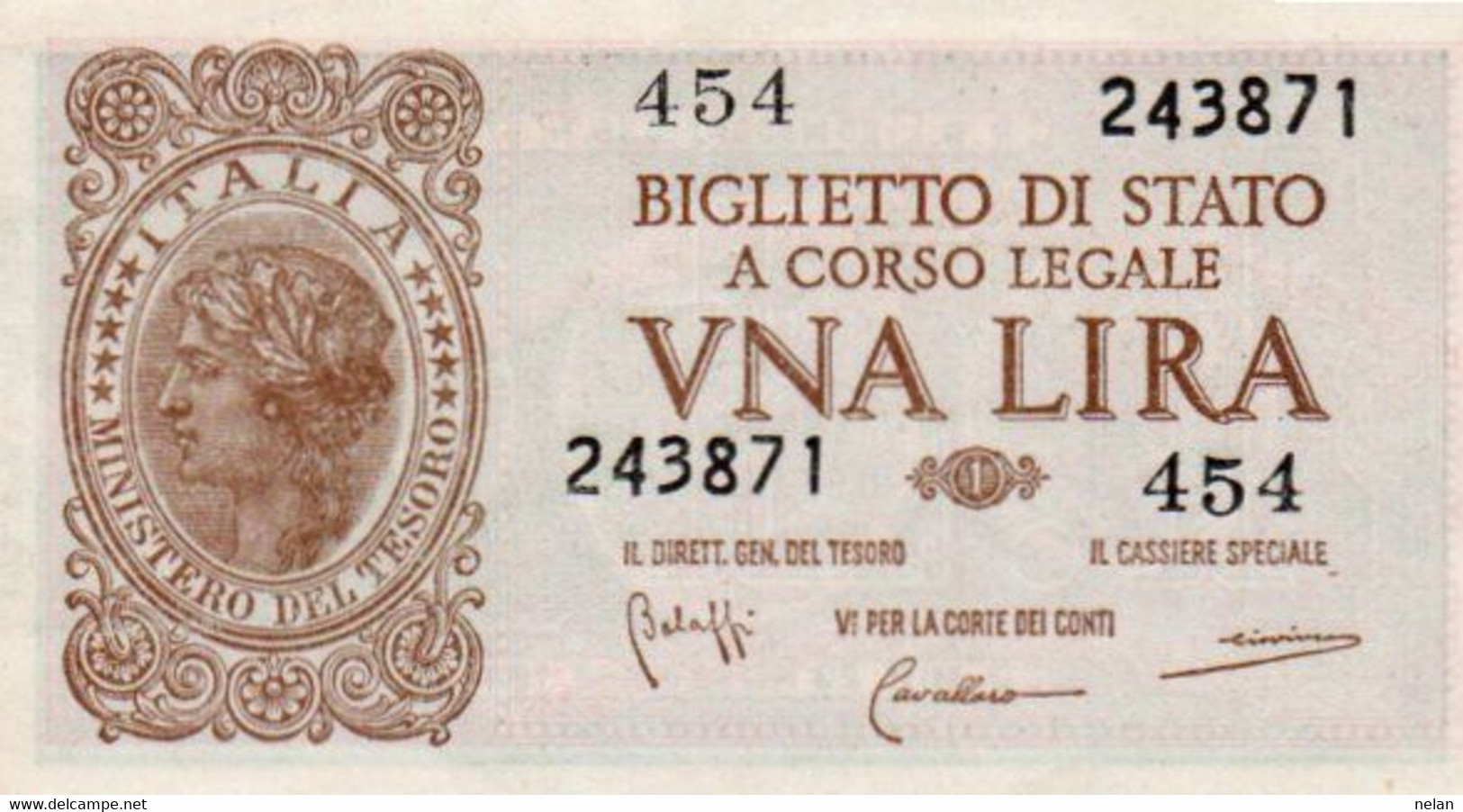 ITALIA 1 LIRA 1944 P-29b  UNC - 1944~1946 - Luogotenenza -  Firme: Bolaffi = Cavallaro = Giovinco - Italia – 1 Lira