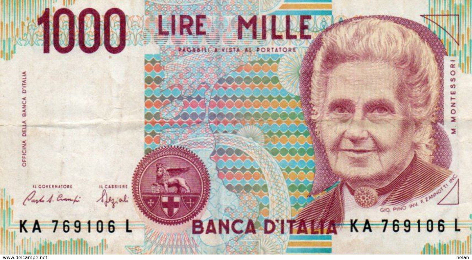 ITALIA  1000 LIRE - 1994 -MONTESSORI -  P-114a.1  Circ.  Firme: Carlo Azeglio Ciampi = Fortunato Speziali Titoli: Govern - 1000 Lire