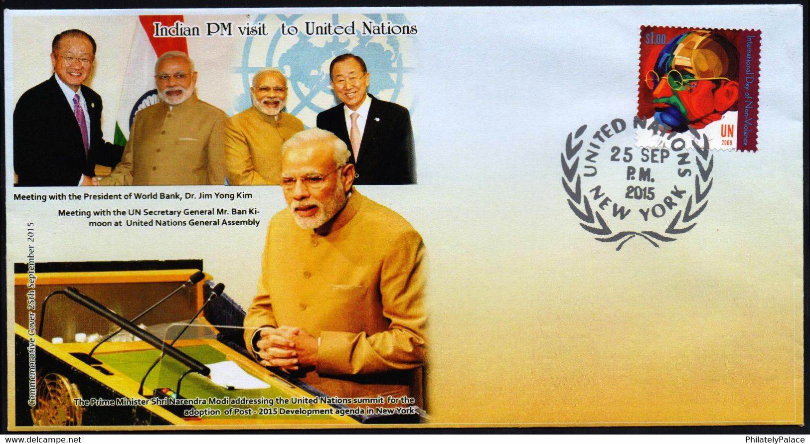 USA 2015 Prime Minister Narendra Modi (India) Visit To United Nations UN Special Cover  (**) - Brieven En Documenten