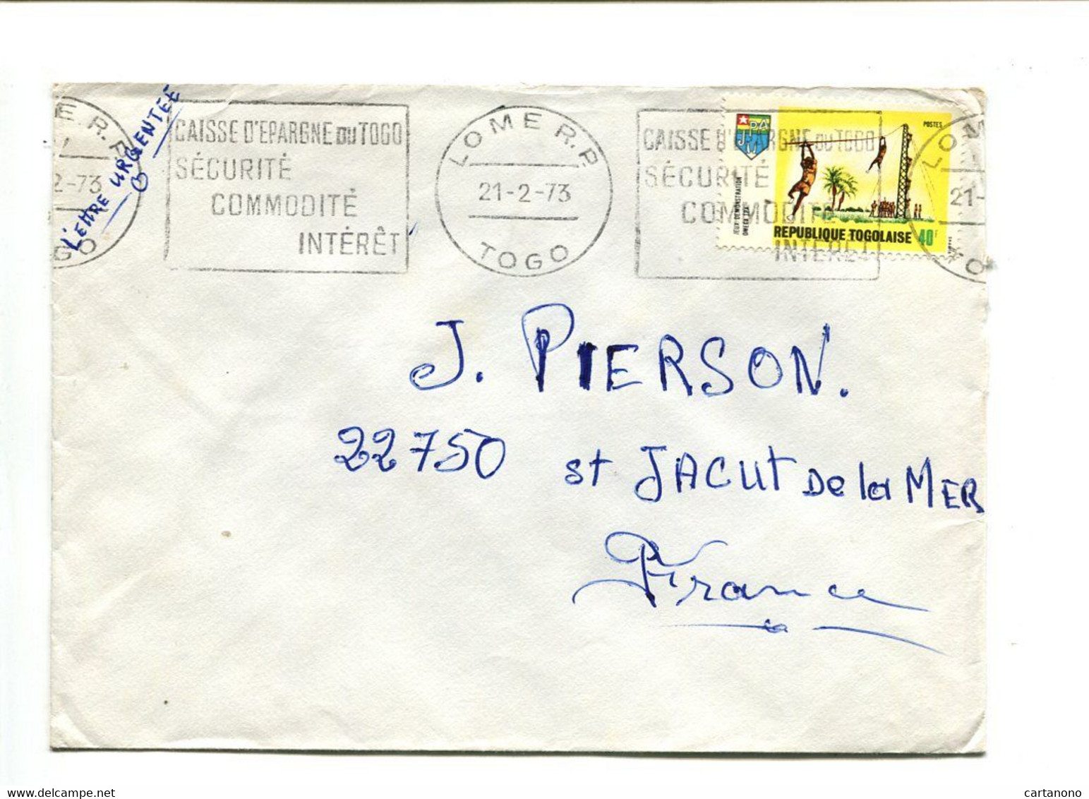 TOGO Lome RP 1973  - Affranchissement Sur Lettre + Obli. Mécanique Flamme / Caisse D'épargne - Togo (1960-...)