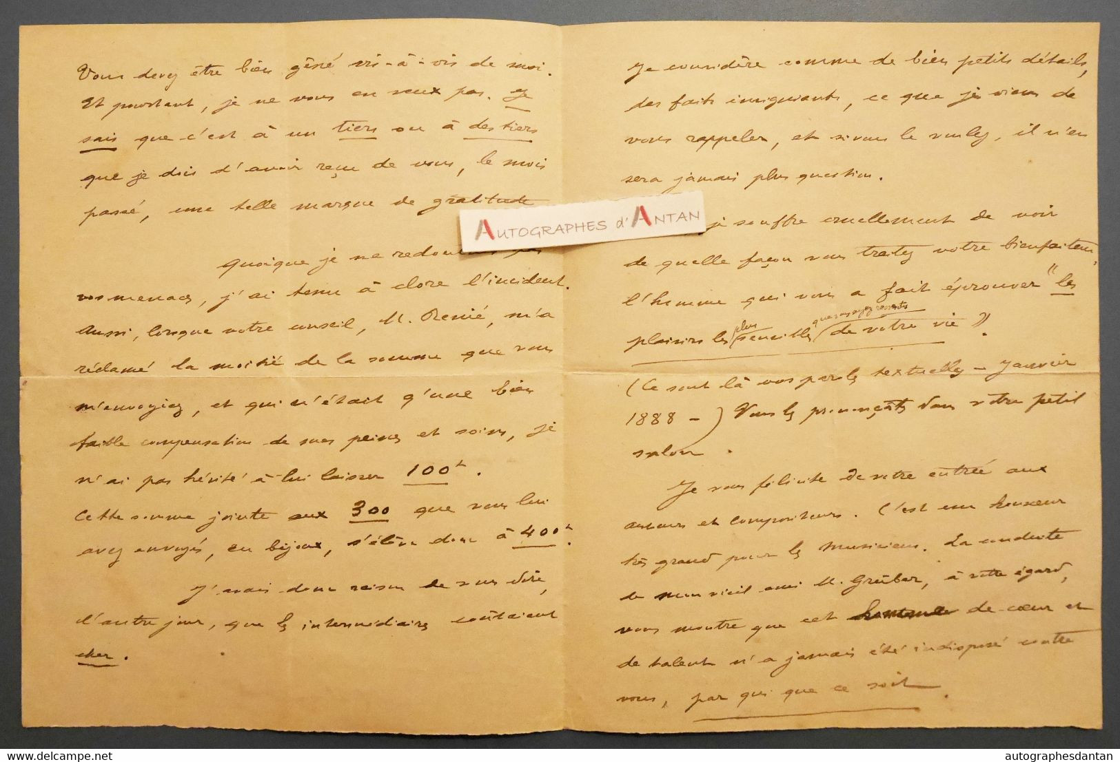 L.A.S 1889 à Prosper COINQUET Compositeur Poète Fut Maire Nord Sur Erdre > Signataire à Identifier Lettre Musique Nantes - Zangers & Muzikanten