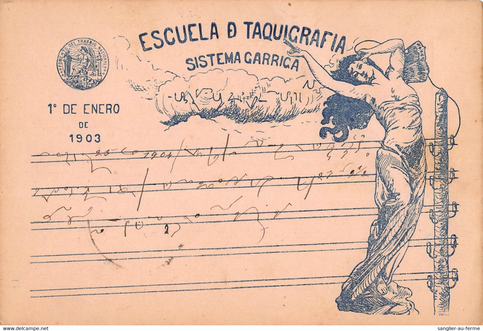 CPA METIER TACHYGRAPHIE ESCUELA DE TAQUIGRAFIA SISTEMA GARRIGA 1e DE ENERO DE 1903 (voir Verso) - Otros & Sin Clasificación