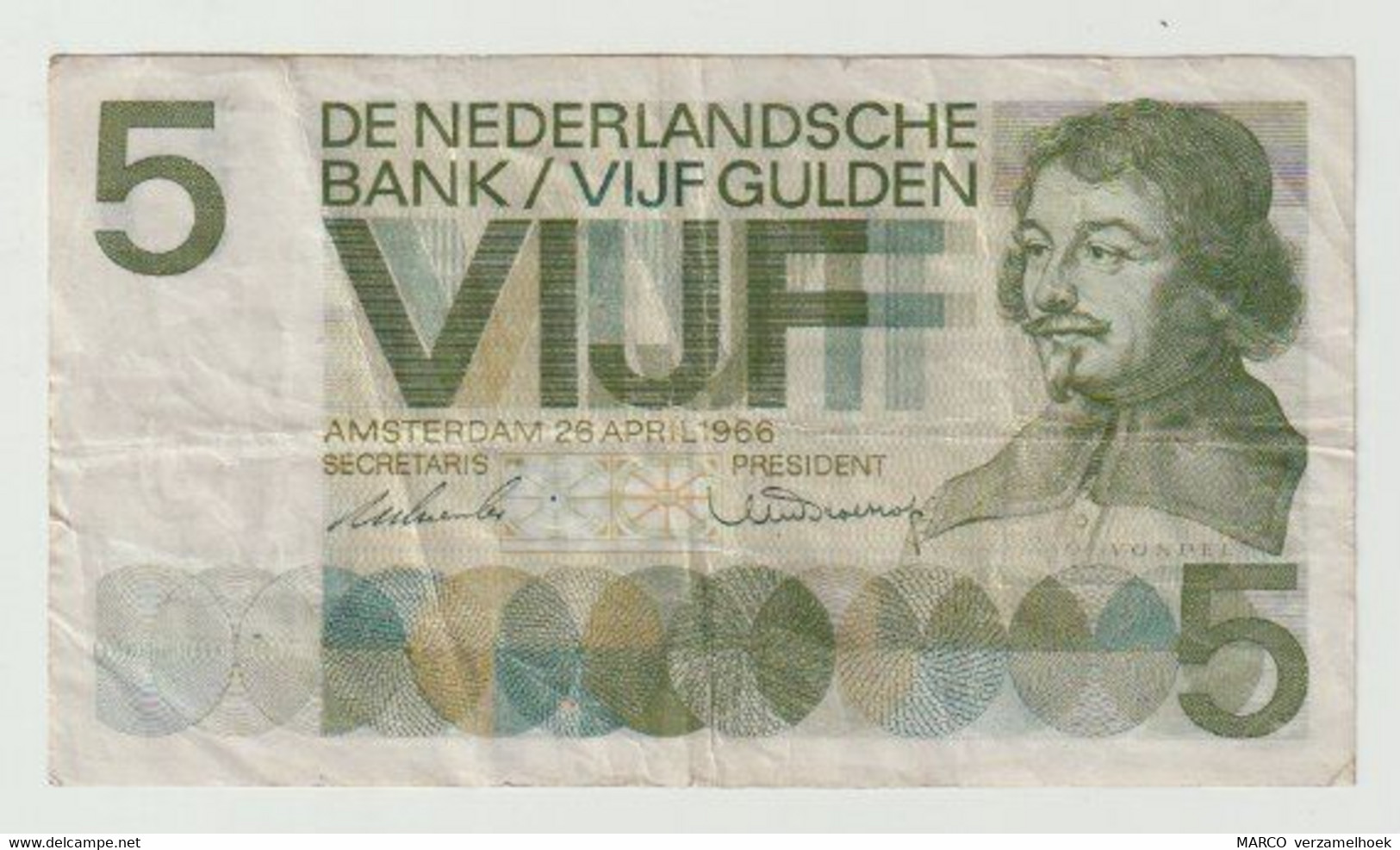 Banknote 5 Gulden 1966 Nederland-the Netherlands Vondel - 5 Gulden