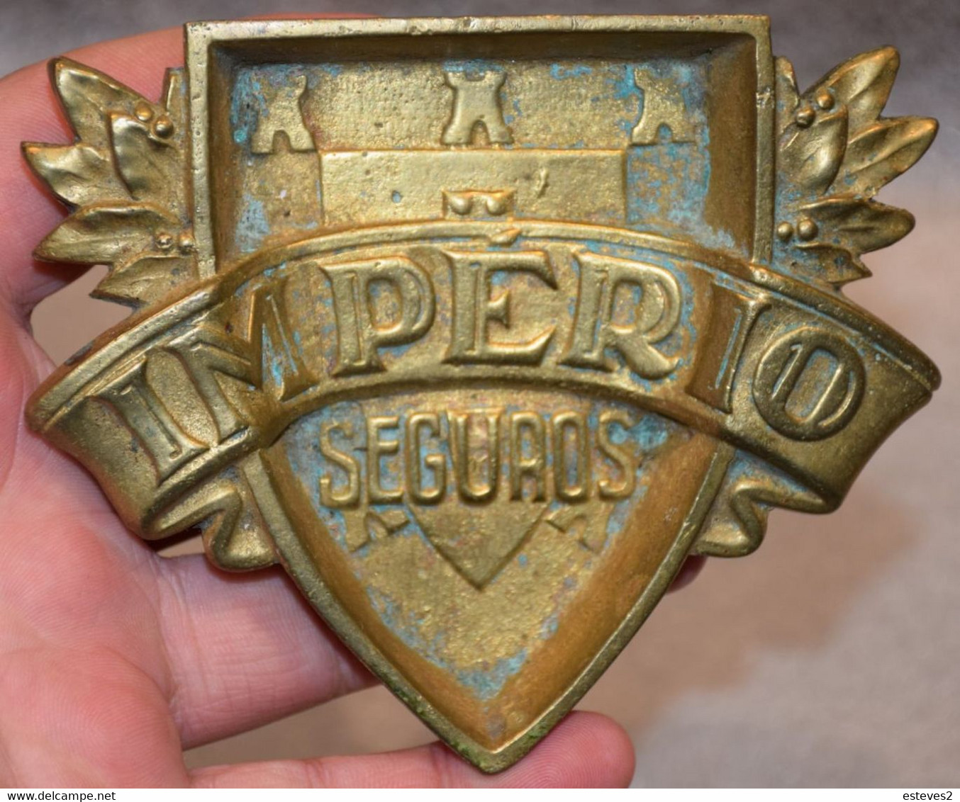 Companhia De Seguros IMPÉRIO , Old Brass Ashtray , 11,5  X 10 Cm , Very Good Patine , Insurance - Metall