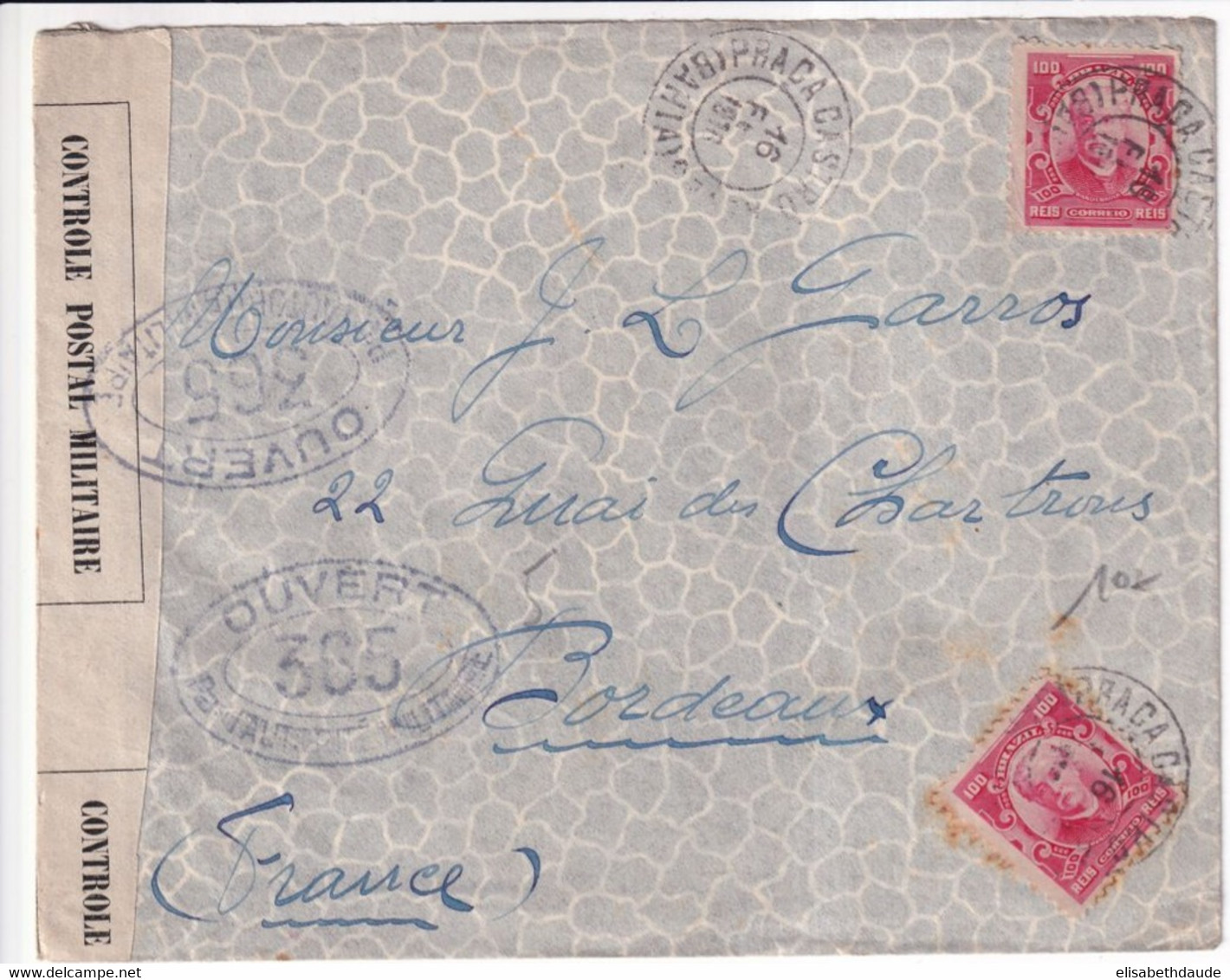 BRESIL - 1916 - ENVELOPPE Avec CENSURE FRANCAISE De BAHIA => BORDEAUX - Briefe U. Dokumente