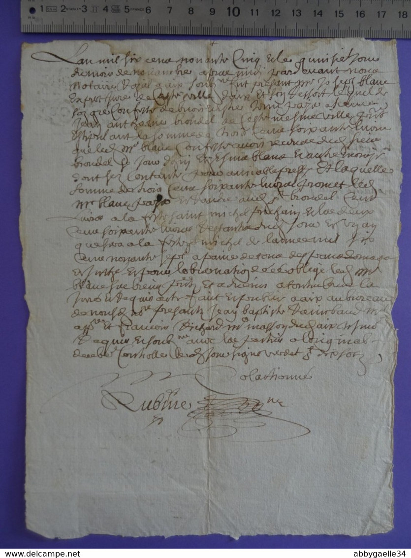 1695 GENERALITE De PROVENCE Papier Timbré N°62 De "HUIT DEN. 2D" Aix (Bouches-du-Rhône) - Algemene Zegels