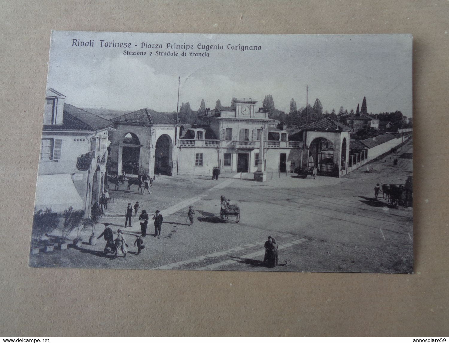 CARTOLINA: RIVOLI TORINESE - PIAZZA PRINCIPE EUGENIO CARIGNANO, STAZIONE E STRADALE DI FRANCIA - F/P - B/N - VIAGGIATA - Rivoli