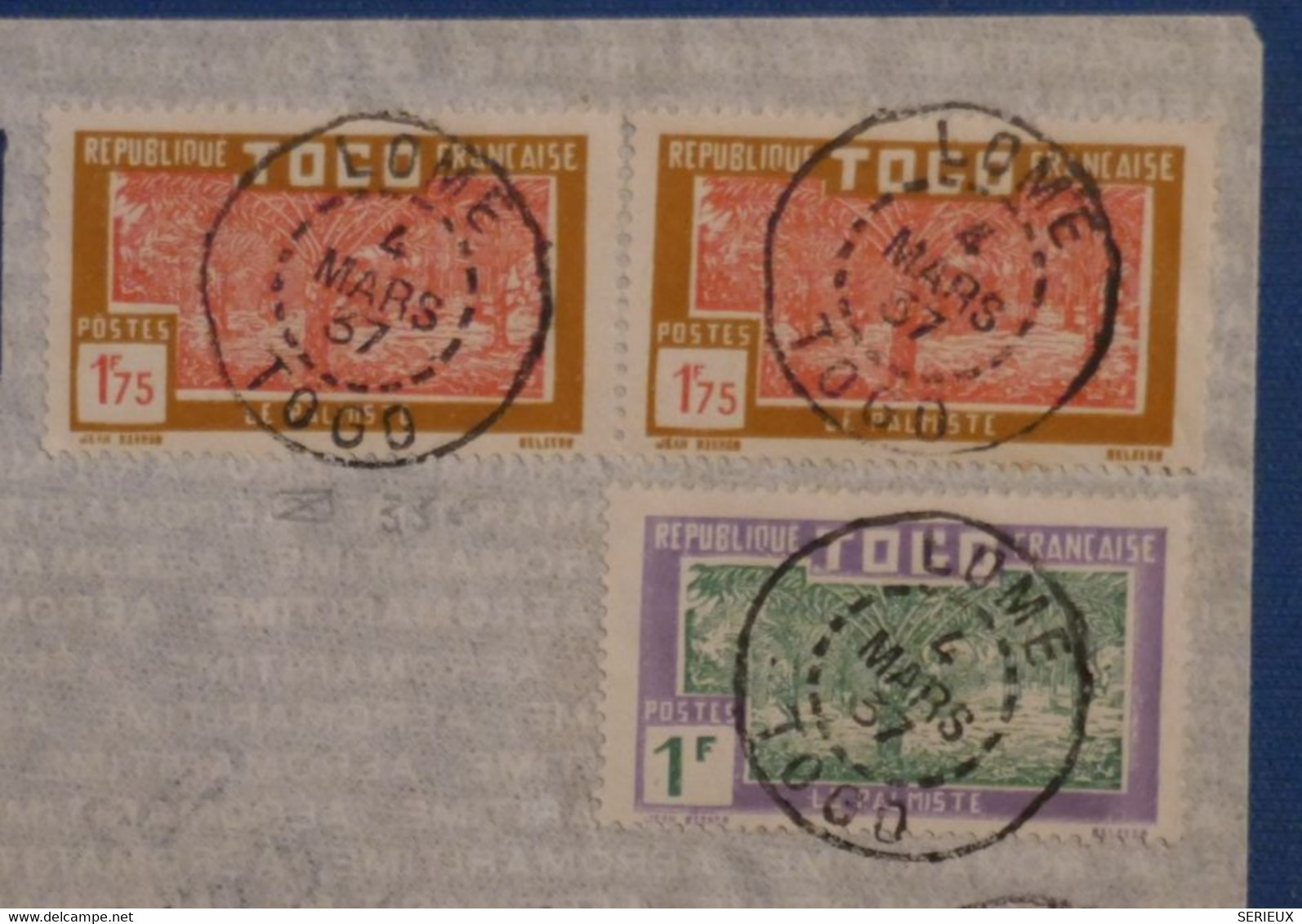 E 12 TOGO BELLE LETTRE RARE 1937 LOME POUR PARIS + PREMIER VOL + CHARGEURS REUNIS + AFFRANCHISSEMENT PLAISANT - Briefe U. Dokumente