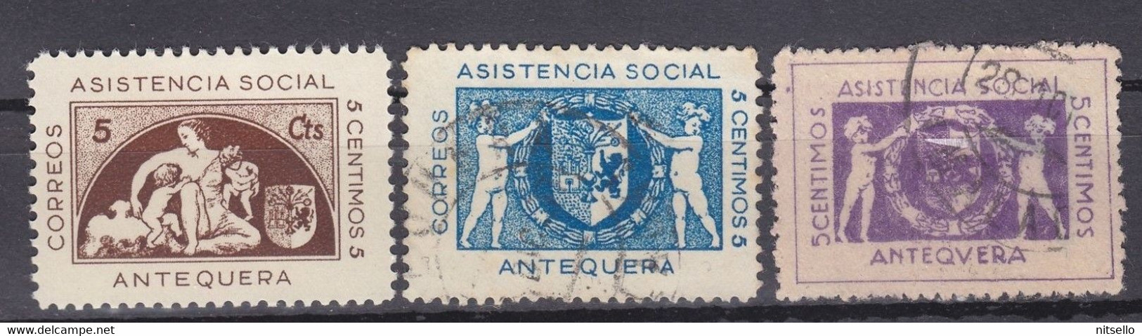 LOTE 2112A ///  (C125)  3 VIÑETAS ANTEQUERA (MALAGA)   ASISTENCIA SOCIAL - Republican Issues