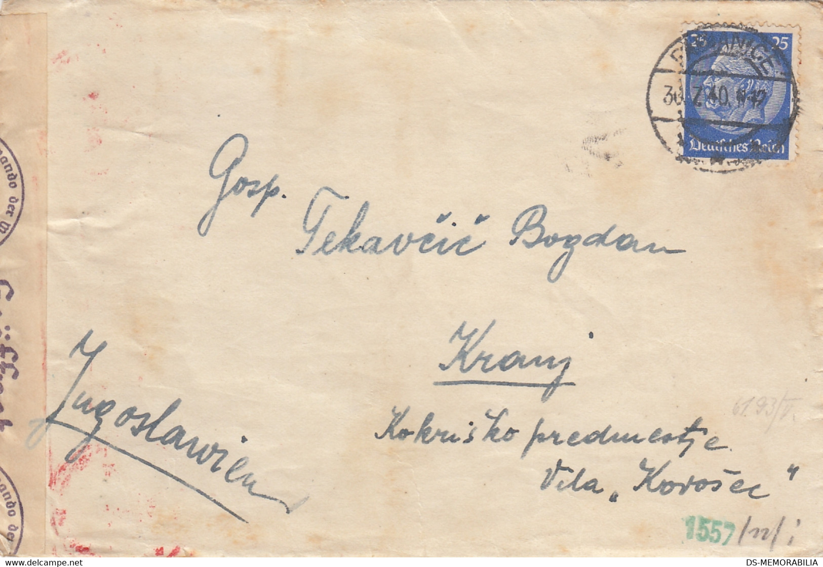 Poland Germany Censored Cover Sent To Yugoslavia , Pabianice Pabianitz 1940 - Autres & Non Classés