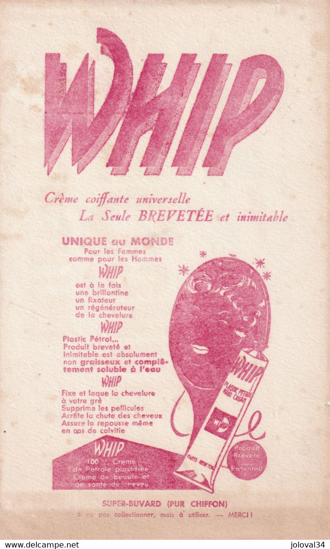 Buvard  - WHIP Crème Coiffante - Buvard Pur Chiffon - Voir Scan - Parfum & Cosmetica