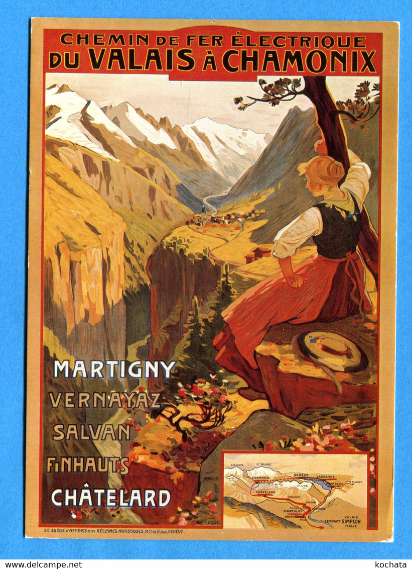 NOV332, Repro D'affiche Martigny - Chamonix, Vernayaz, Salvan, Finhaut, Châtelard 1906, E. Ravel, 1280, GF, Non Circulée - Finhaut