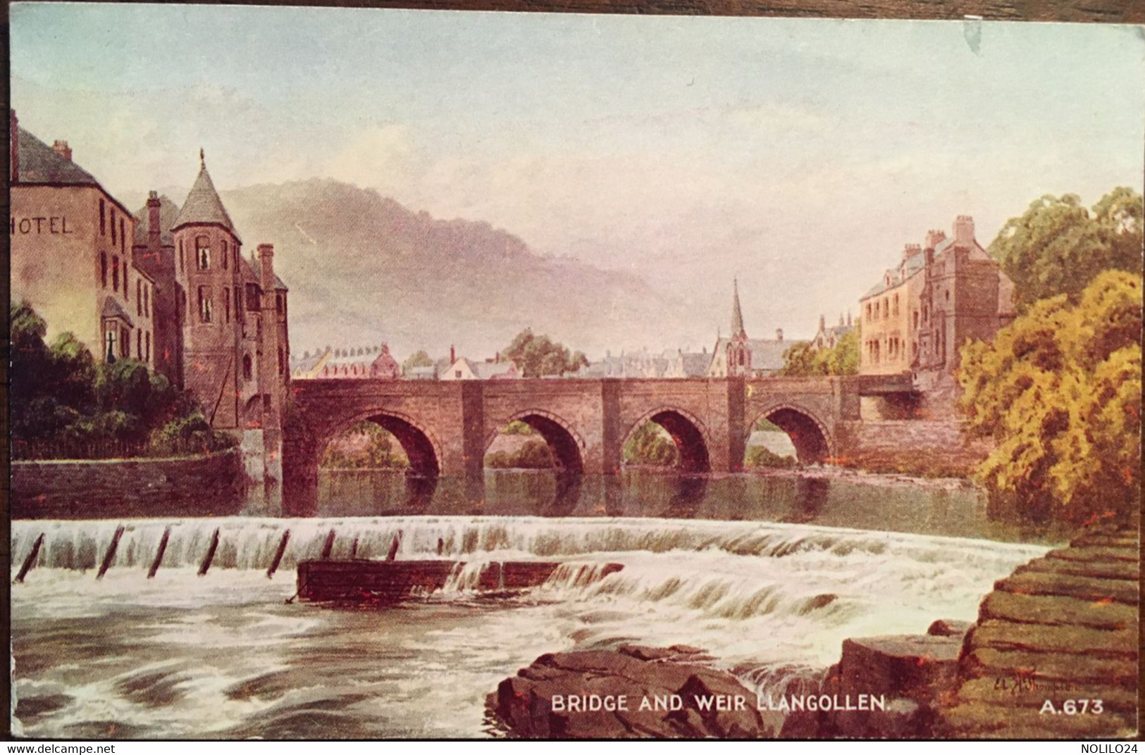 CPSM, Tableau Illustration , BRIDGE And WEIR LLANGOLLEN Par E.H Thompson, "Art Colour" éd Valentine & Son - Denbighshire