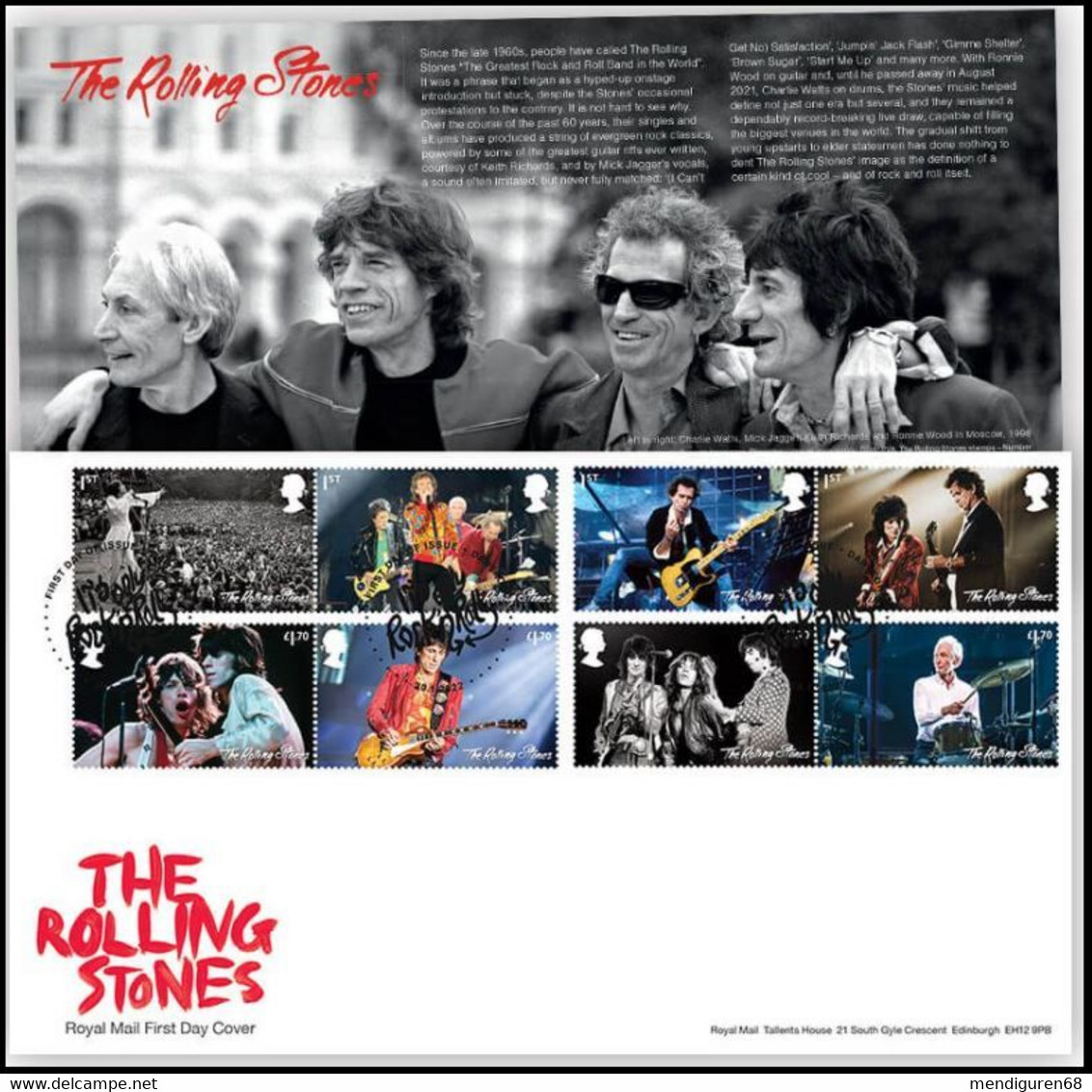 GROSSBRITANNIEN GRANDE BRETAGNE GB 2022 MUSIC GIANTS VI -THE ROLLING STONES SET 8V FDC SG 4614-21 MI 4895-902 YT 5295-30 - 2021-... Decimal Issues