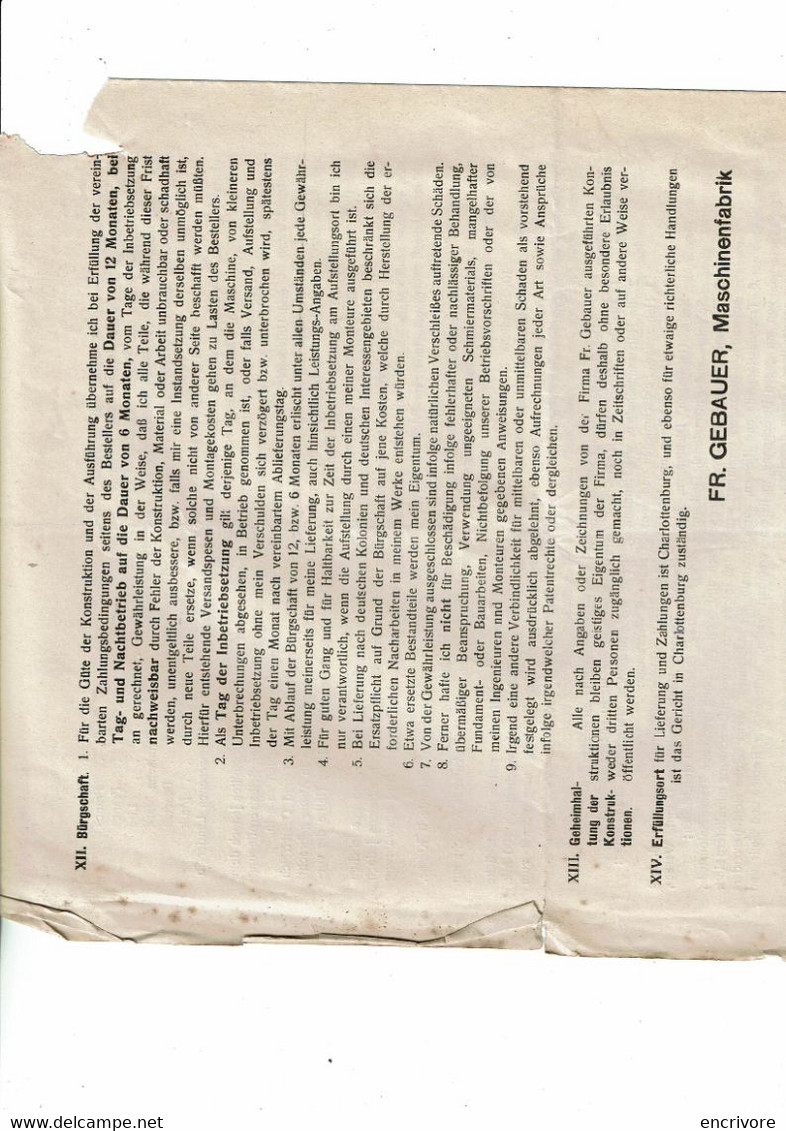 lettre commerciale Fr. GEBAUER Machinenfabrik BERLIN Charlottenburg à Blanchisserie Teinturerie Thaon machines textiles