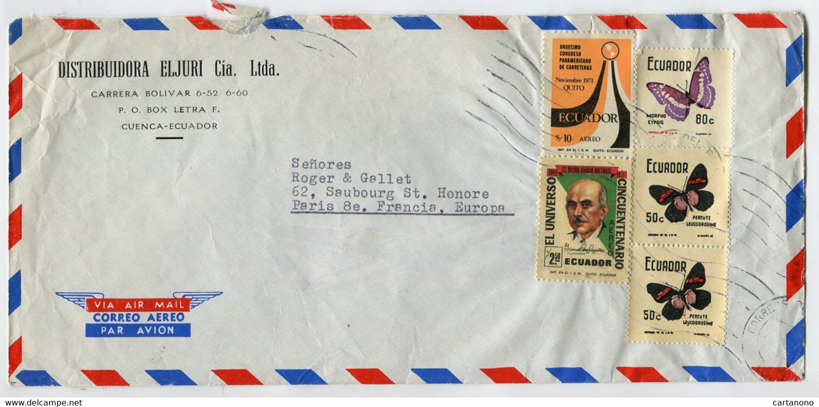 EQUATEUR 1971 - Affranchissement Sur Lettre Pour La France - Papillon - Equateur