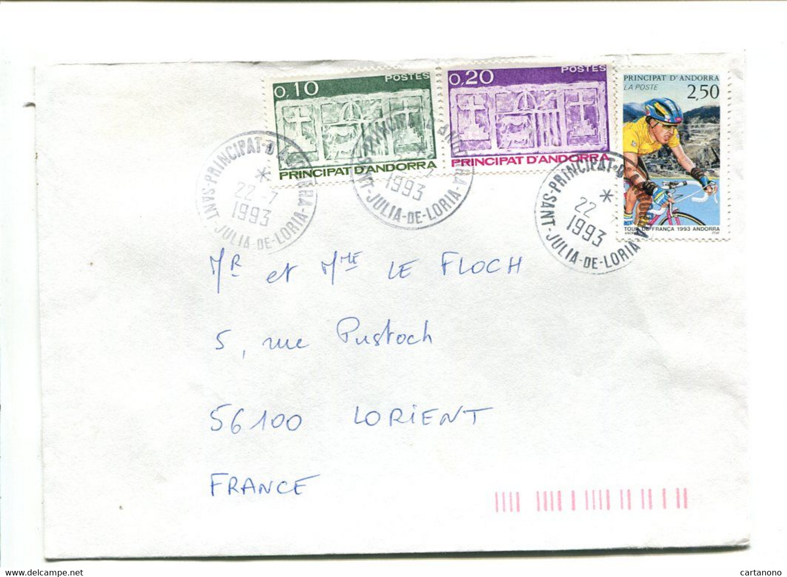 ANDORRE 1993 - Affranchissement Sur Lettre Pour La France - Cyclisme (Tour De France) - Brieven En Documenten