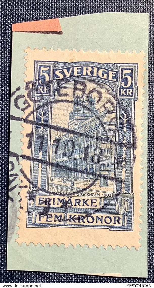 1903 General Post Office 5 Kr Blue RARE XF QUALITY ! Facit 65, Yvert 50 Cds GÖTEBORG 1913 (Suède Schweden Sweden - Usati