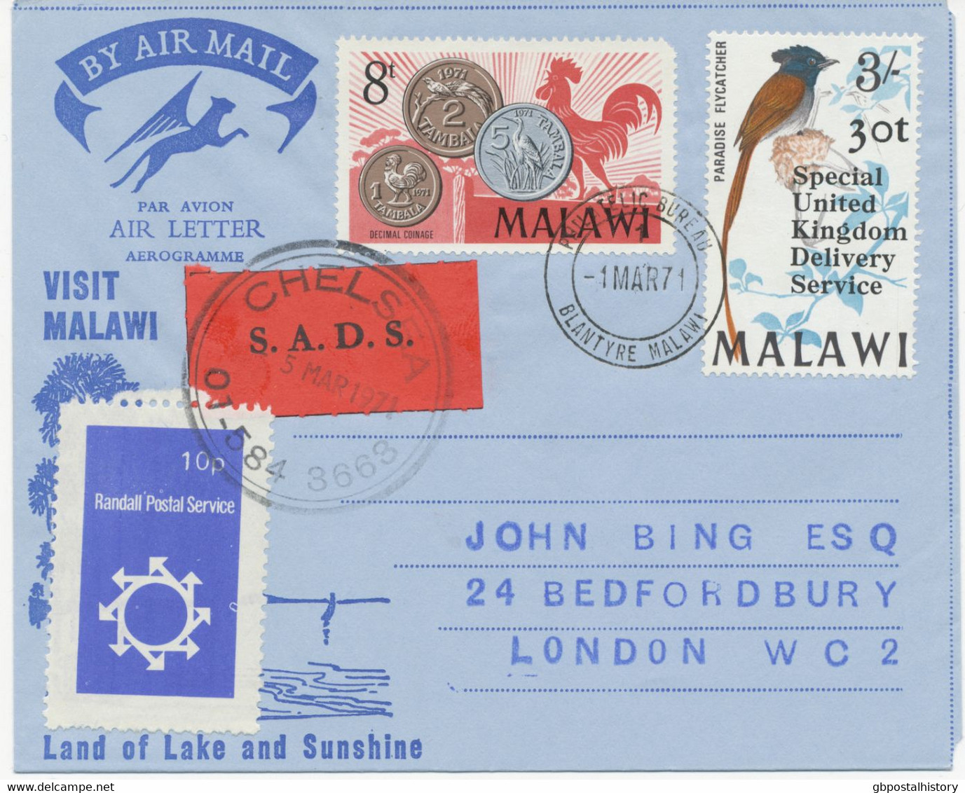 GB 1971 POSTAL STRIKE Airletter Malawi - London Carried By An Emergency Airmail Service - Briefe U. Dokumente