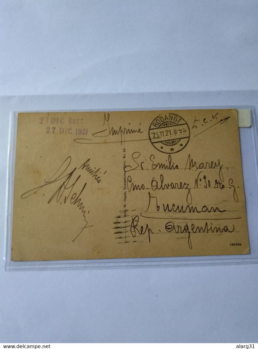 Postcard Luxembourg To Argentina.rare Pmk 1921 Ville. Boegen.boevange.& Rodange E7 Post 1or 2 Card.. - Errors & Oddities