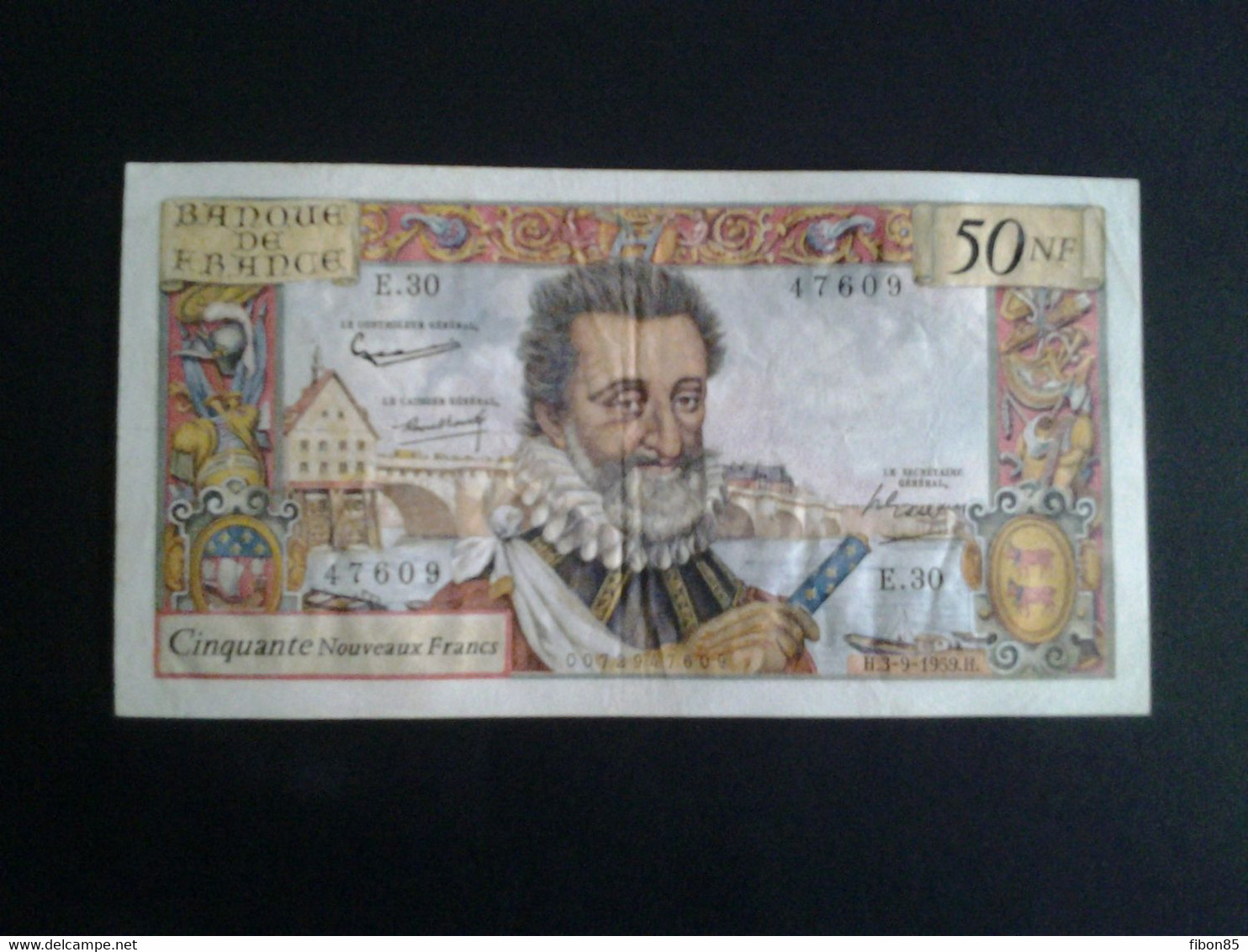 50 NF HENRI IV DU  3-9-1959  ALPHABET E.30 N° 47609 - 50 NF 1959-1961 ''Henri IV''