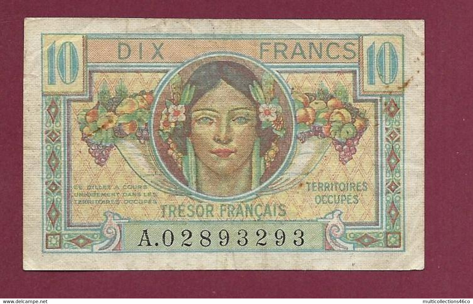 270122 - Billet TRESOR FRANCAIS TERRITOIRES OCCUPES Dix 10 Francs A02893293 Tâches Plis - 1947 Tesoro Francese