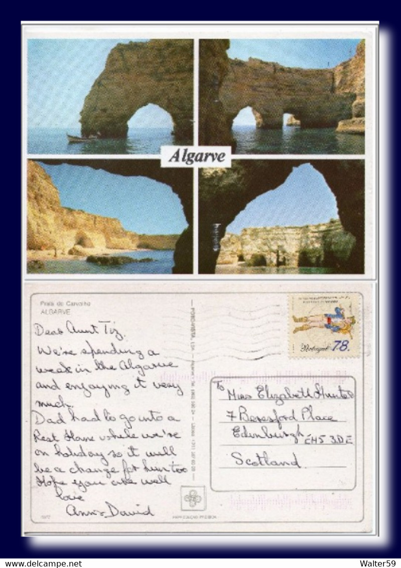 2000 C. Portugal Multiview Postcard Praia Do Carvalho Algarve Posted To Scotland - Lettres & Documents